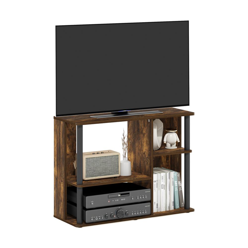 Furinno Classic TV Stand with Plastic Poles for TV up to 40-Inch, Amber Pine/Black. Picture 4