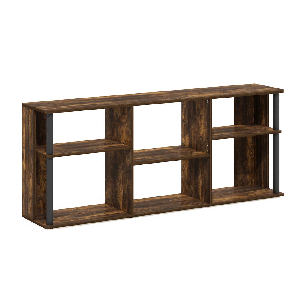 Furinno Classic TV Stand with Plastic Poles for TV up to 65-Inch, Amber Pine/Black. Picture 1