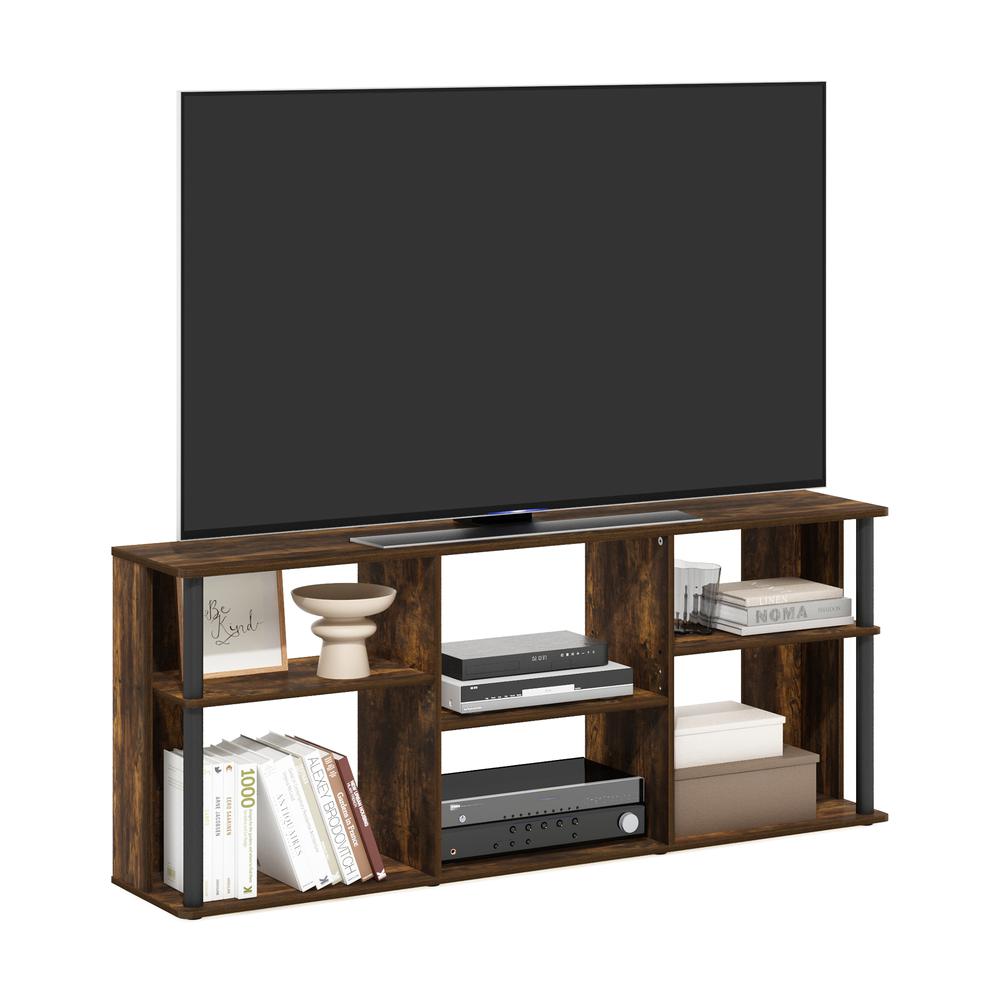 Furinno Classic TV Stand with Plastic Poles for TV up to 65-Inch, Amber Pine/Black. Picture 4