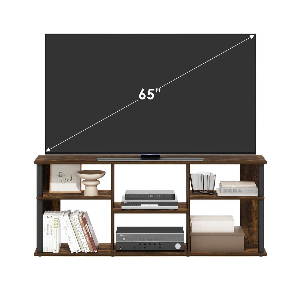 Furinno Classic TV Stand with Plastic Poles for TV up to 65-Inch, Amber Pine/Black. Picture 5