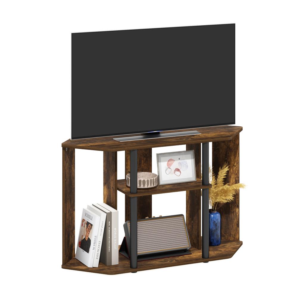 Furinno Classic TV Stand with Plastic Poles for TV up to 43-Inch, Amber Pine/Black. Picture 4