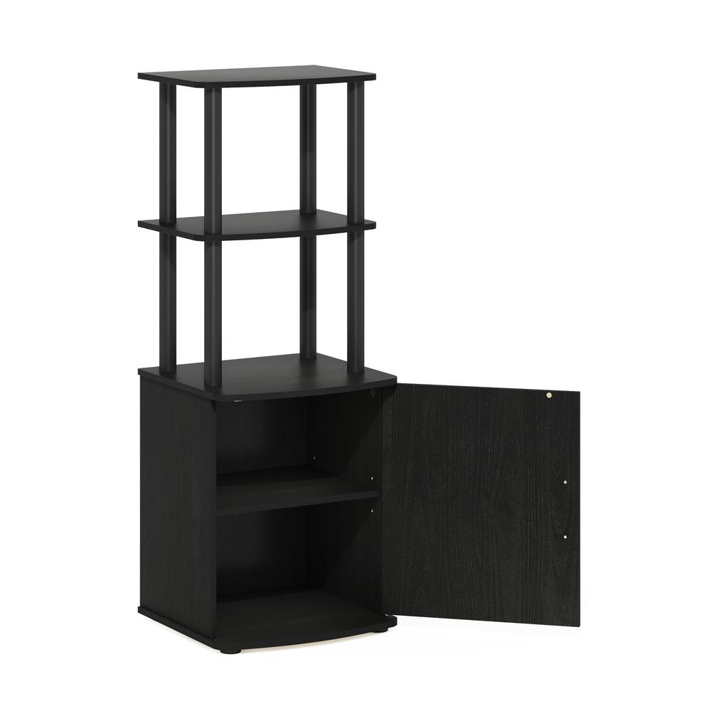 Furinno Turn-N-Tube 2-Tier Tall TV Entertainment Side Table Display Rack with Storage Cabinet, Blackwood/Black. Picture 4