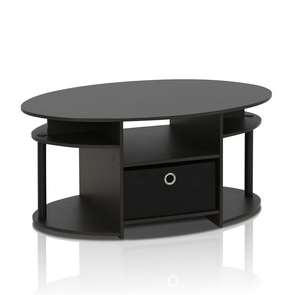 JAYA Simple Design Oval Coffee Table with Bin, Walnut,. Picture 1