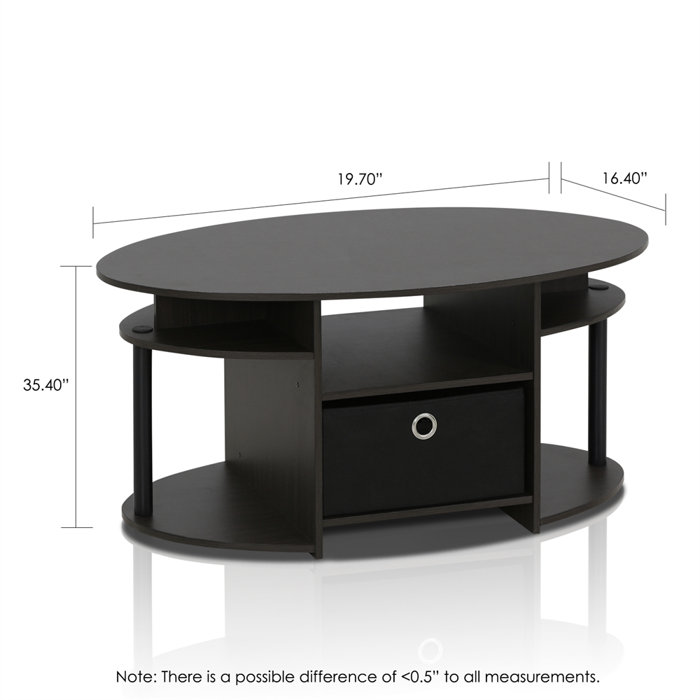 JAYA Simple Design Oval Coffee Table with Bin, Walnut,. Picture 2