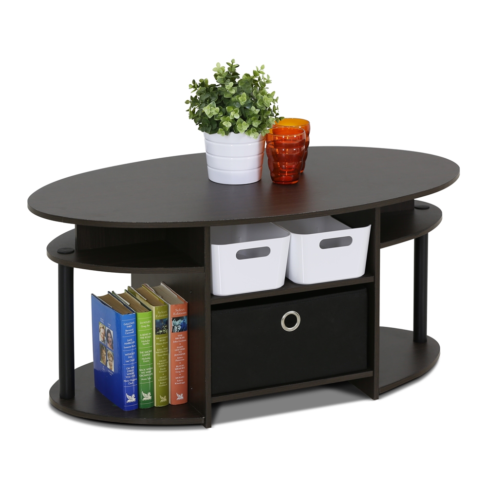 JAYA Simple Design Oval Coffee Table with Bin, Walnut,. Picture 3