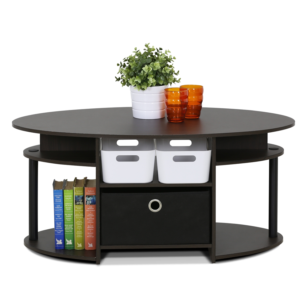 JAYA Simple Design Oval Coffee Table with Bin, Walnut,. Picture 4
