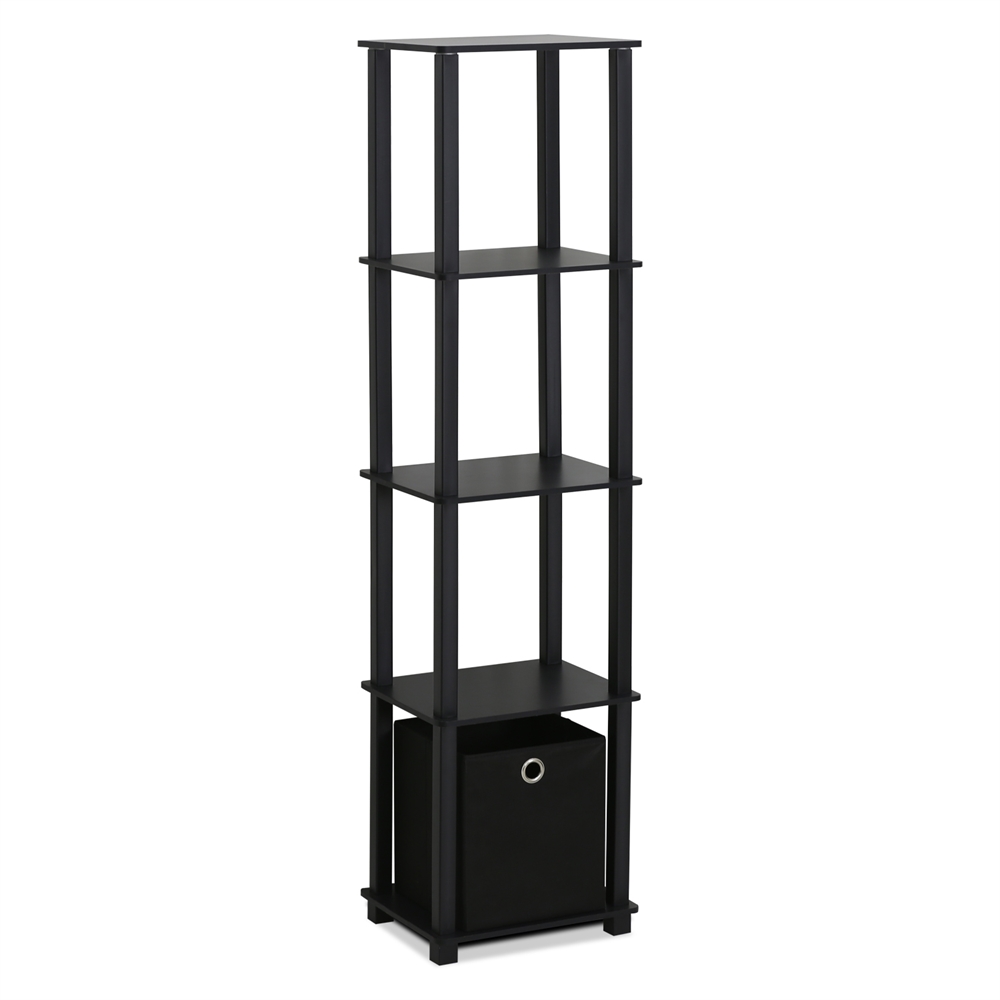TNT No Tools 5-Tier Display Decorative Shelf with One Bin, Black,. Picture 1