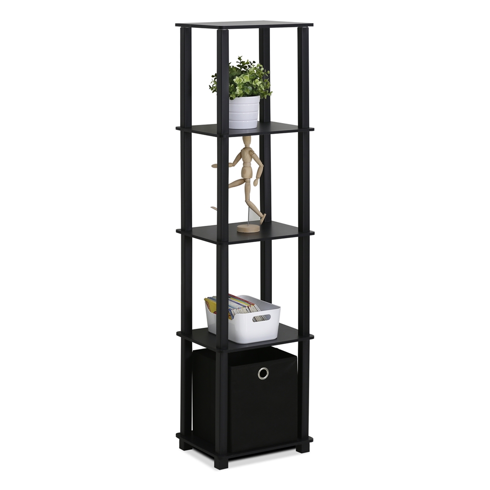 TNT No Tools 5-Tier Display Decorative Shelf with One Bin, Black,. Picture 3