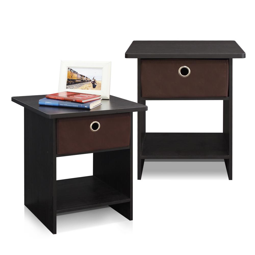 Furinno 2-10004EX End Table/ Night Stand Storage Shelf with Bin Drawer, Espresso/Brown, Set of two. Picture 1