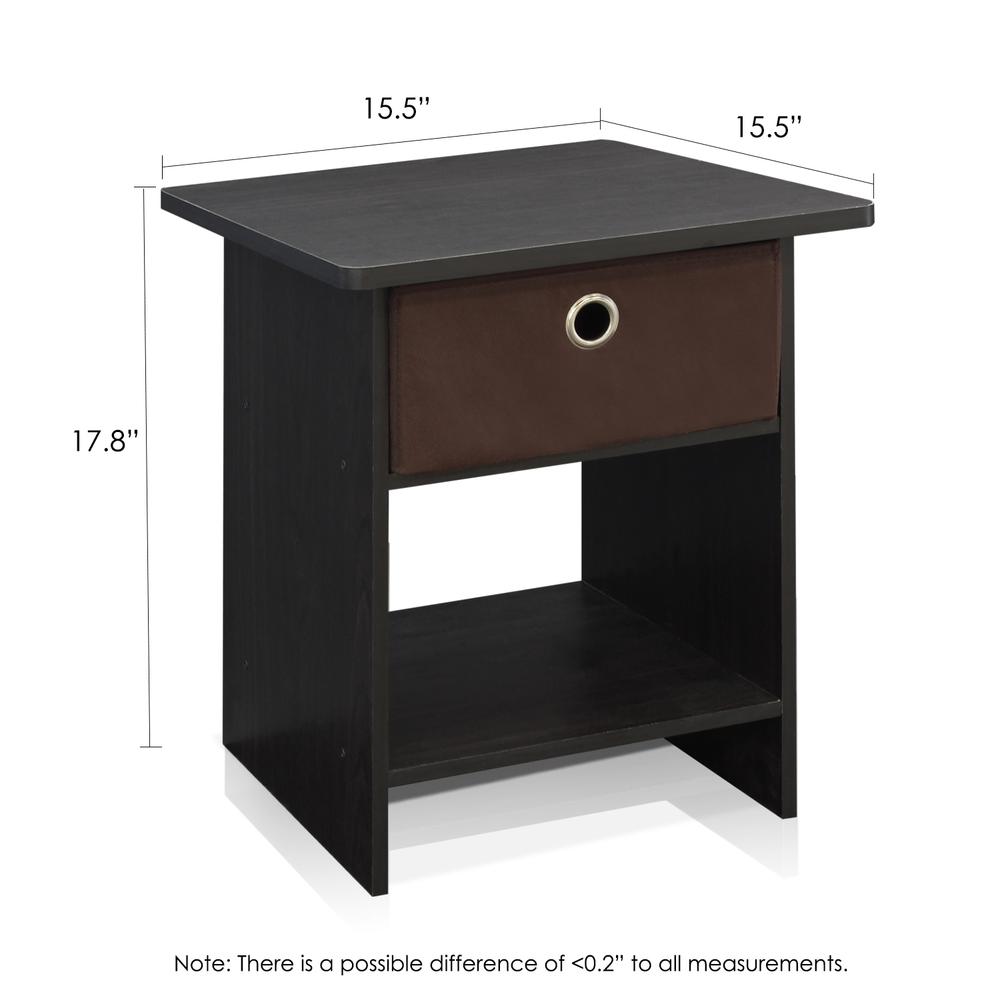 Furinno 2-10004EX End Table/ Night Stand Storage Shelf with Bin Drawer, Espresso/Brown, Set of two. Picture 2