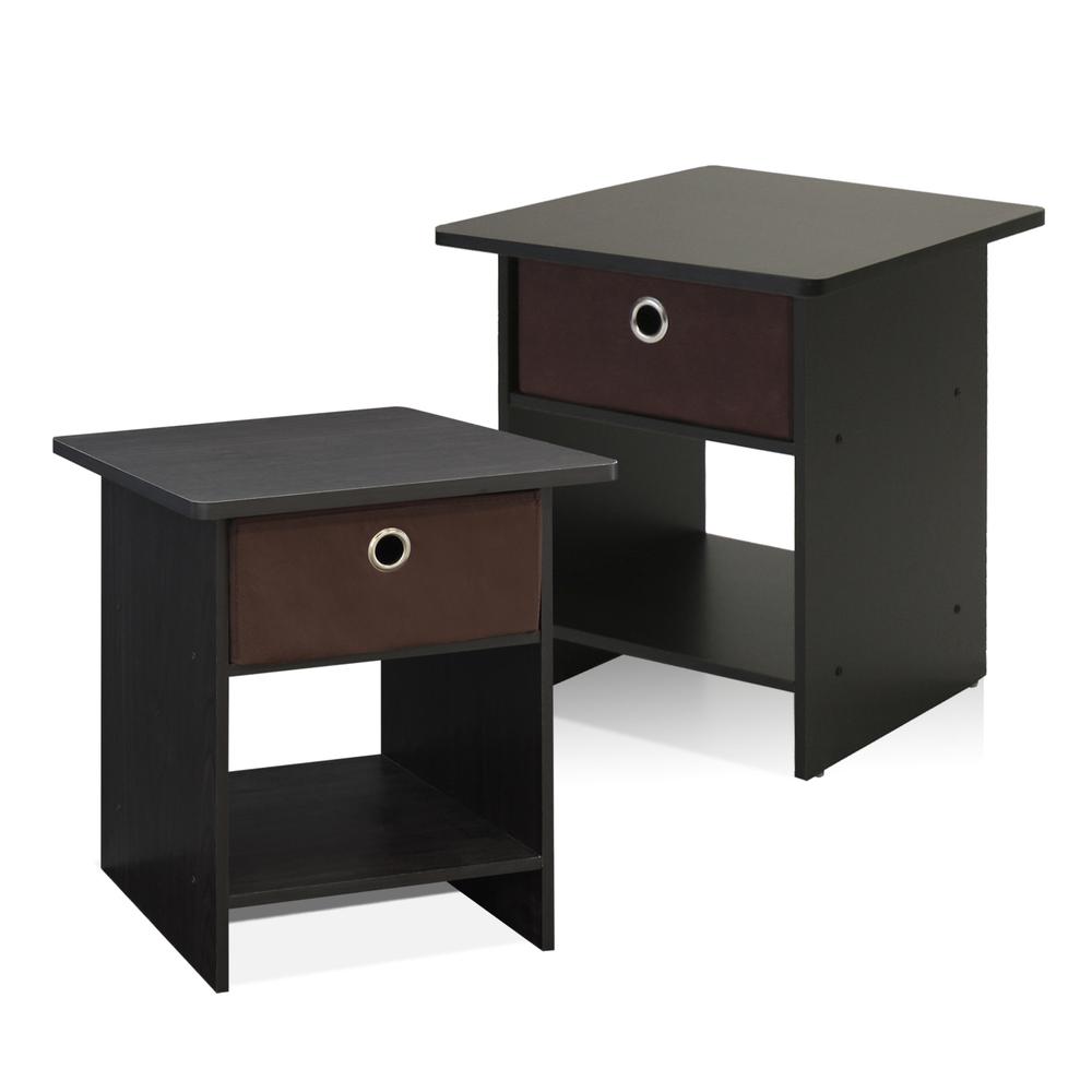 Furinno 2-10004EX End Table/ Night Stand Storage Shelf with Bin Drawer, Espresso/Brown, Set of two. Picture 3