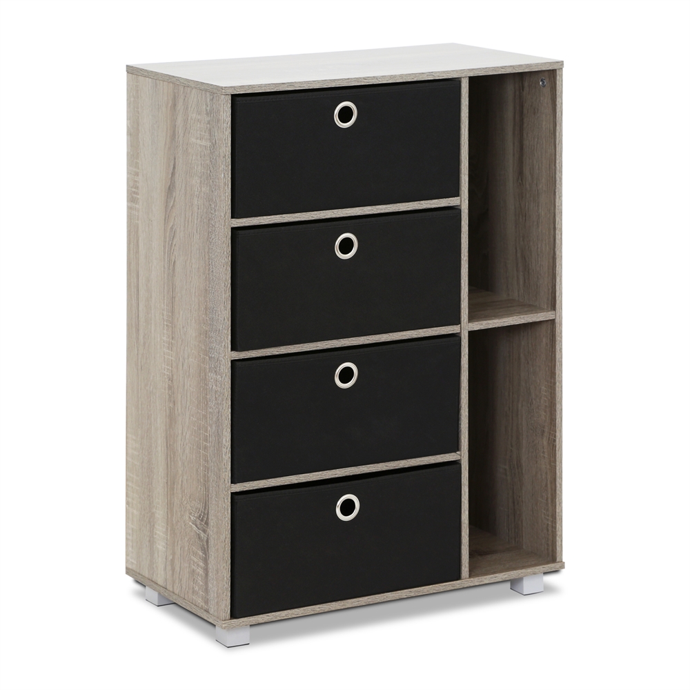 Multipurpose Storage Cabinet w/4 Bin-Type Drawers, French Oak Grey/Black. Picture 1