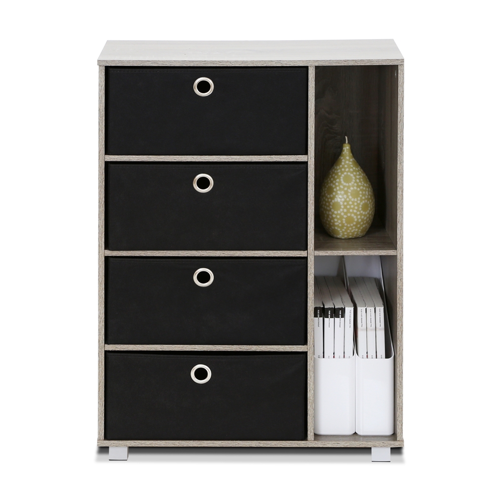 Multipurpose Storage Cabinet w/4 Bin-Type Drawers, French Oak Grey/Black. Picture 3