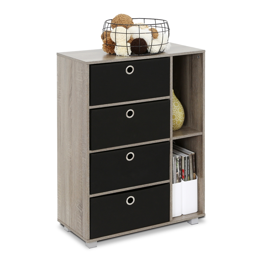 Multipurpose Storage Cabinet w/4 Bin-Type Drawers, French Oak Grey/Black. Picture 4