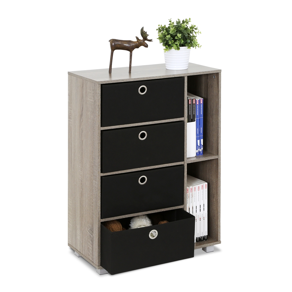 Multipurpose Storage Cabinet w/4 Bin-Type Drawers, French Oak Grey/Black. Picture 5