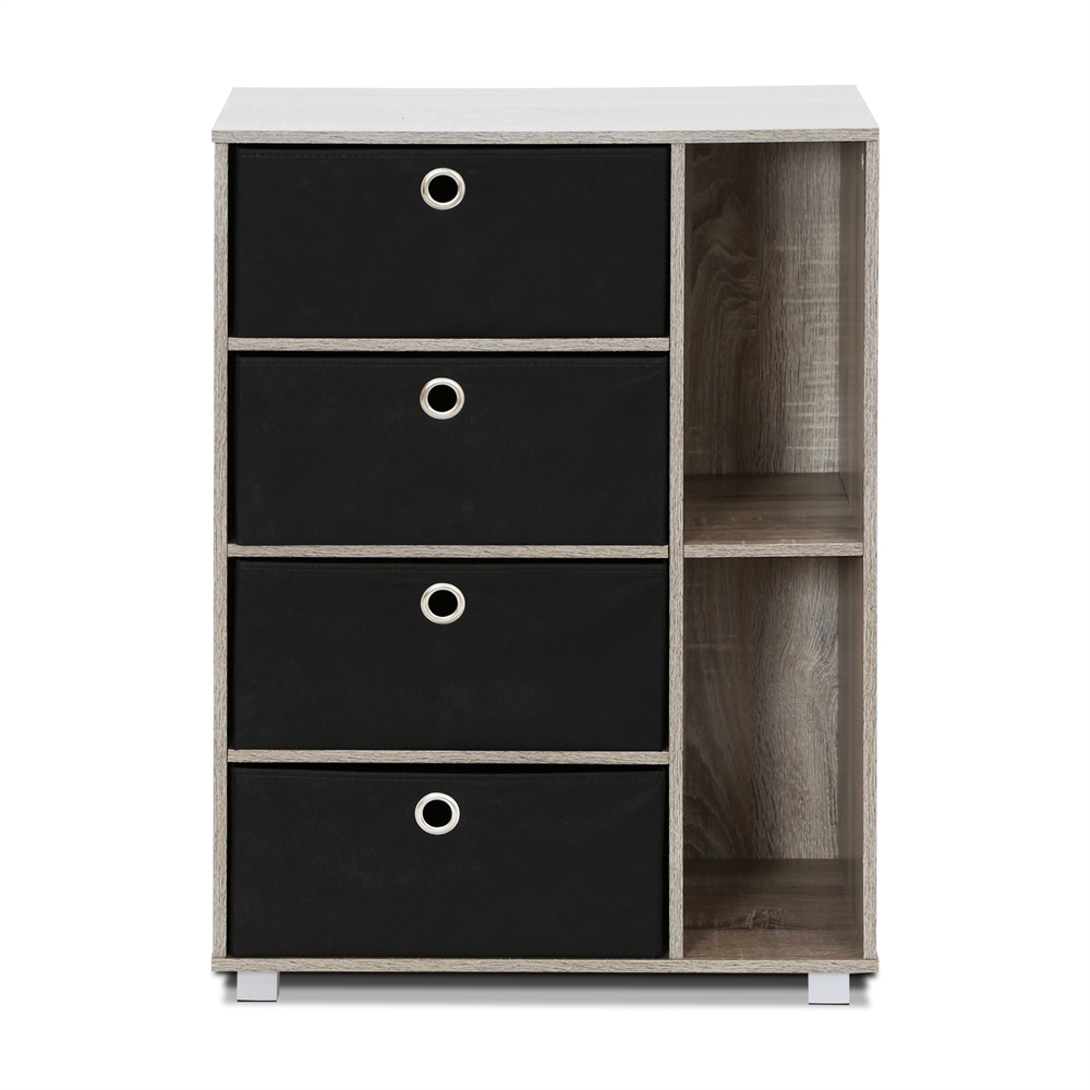 Multipurpose Storage Cabinet w/4 Bin-Type Drawers, French Oak Grey/Black. Picture 6