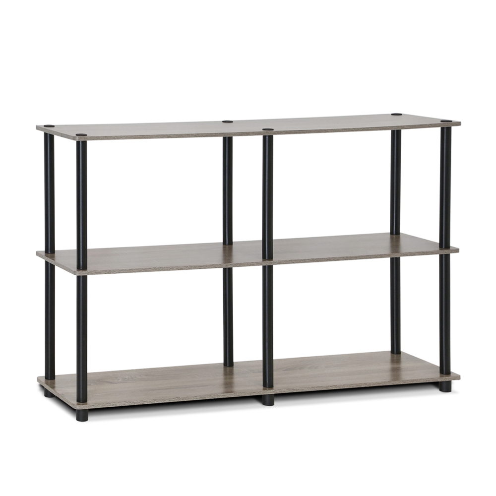 Turn-N-Tube 3-Tier Double Size Storage Display Rack, French Oak Grey/Black. Picture 1