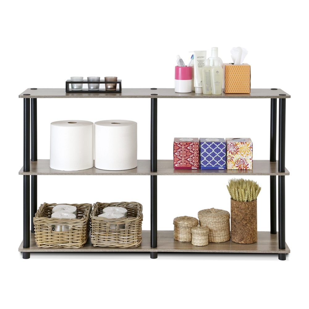 Turn-N-Tube 3-Tier Double Size Storage Display Rack, French Oak Grey/Black. Picture 4