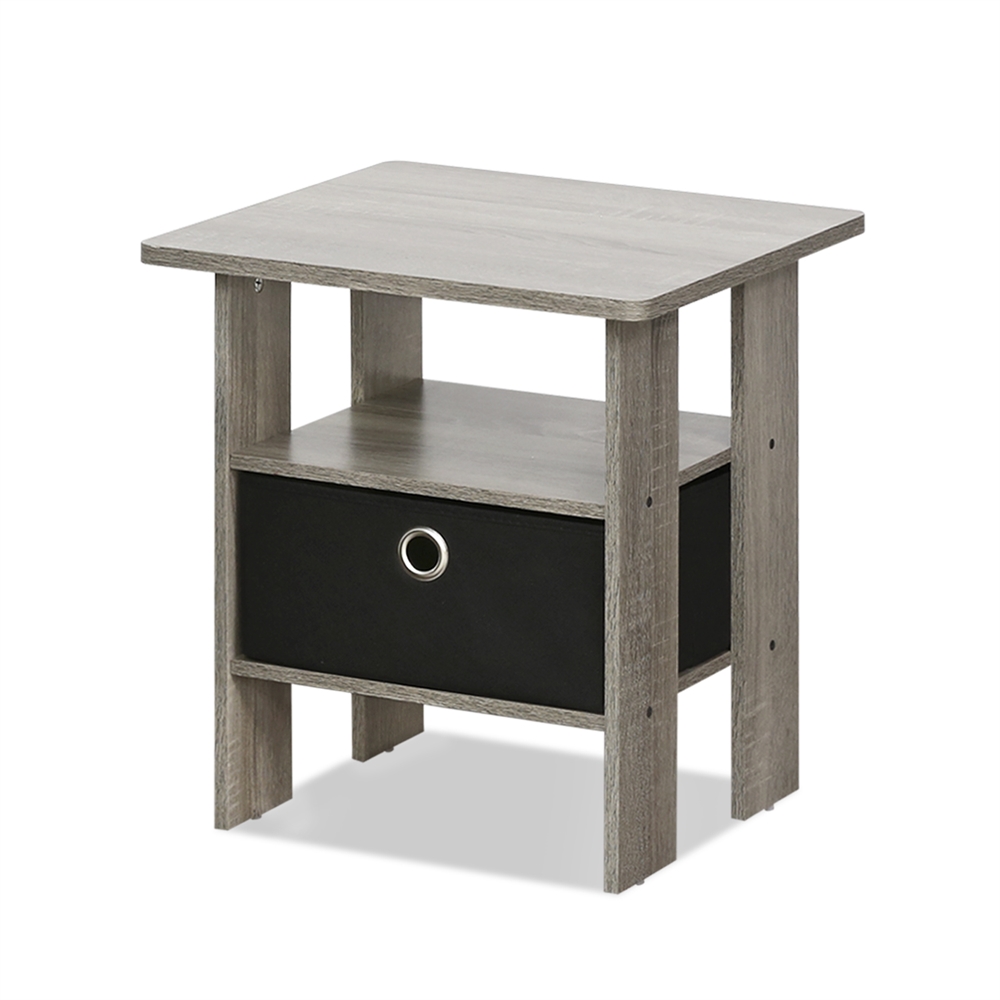End Table Bedroom Night Stand w/Bin Drawer, French Oak Grey/Black. Picture 1