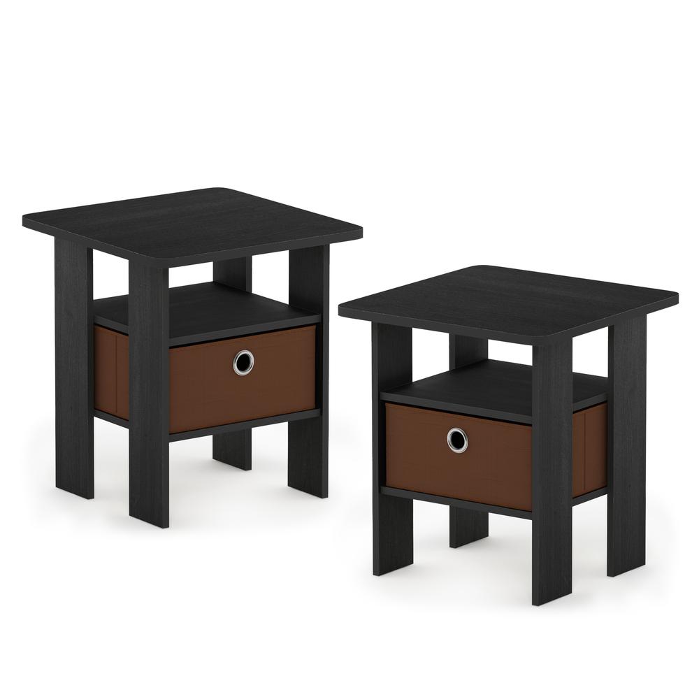 Furinno Andrey End Table Nightstand with Bin Drawer, Americano/Medium Brown, Set of 2. Picture 1