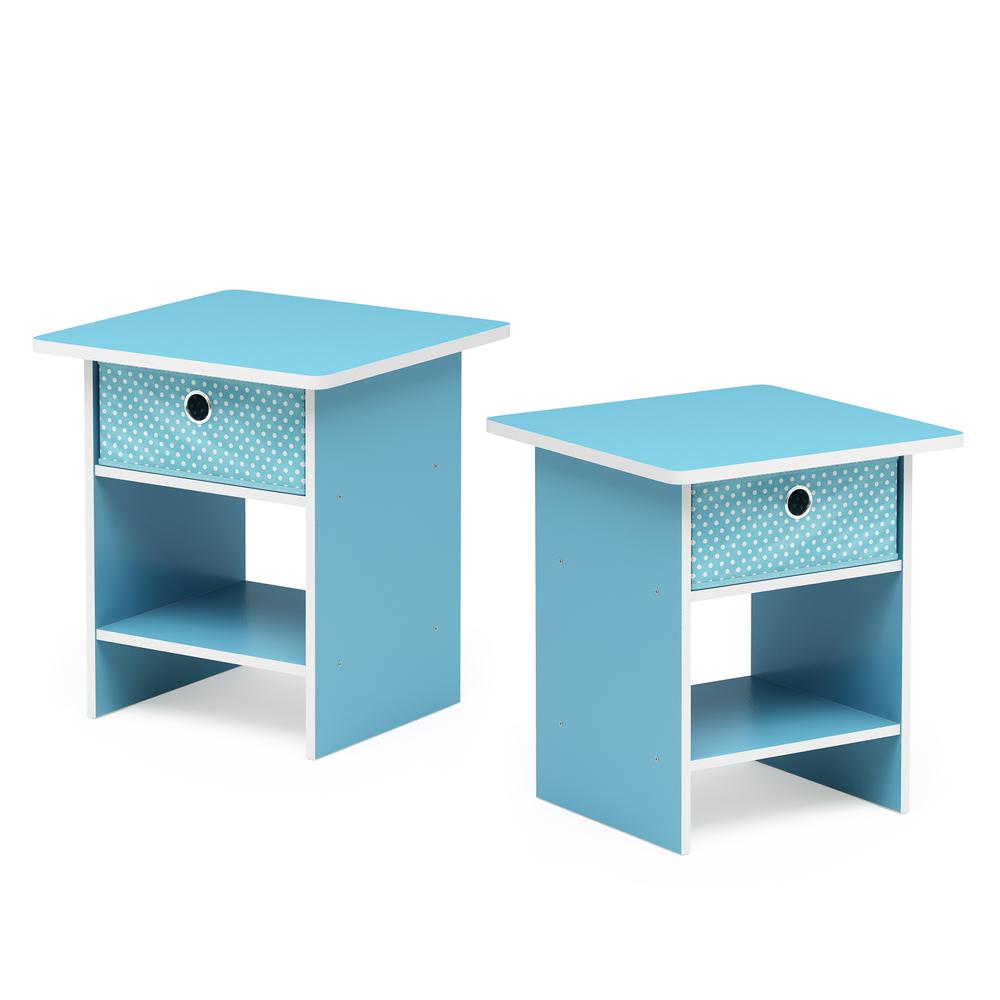 Furinno End Table/ Night Stand Storage Shelf with Bin Drawer, Light Blue/Light Blue, Set of 2. Picture 1
