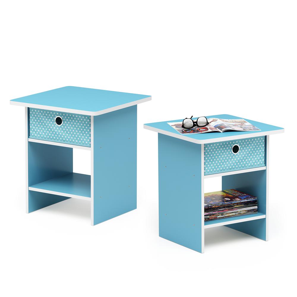 Furinno End Table/ Night Stand Storage Shelf with Bin Drawer, Light Blue/Light Blue, Set of 2. Picture 3