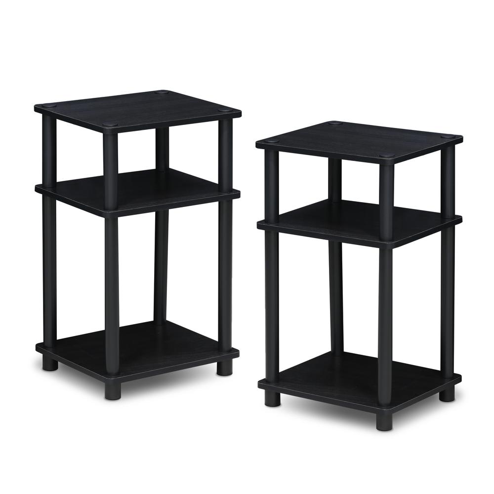 Furinno Just 3-Tier Turn-N-Tube End Table 2-Pack, Americano/Black. Picture 1