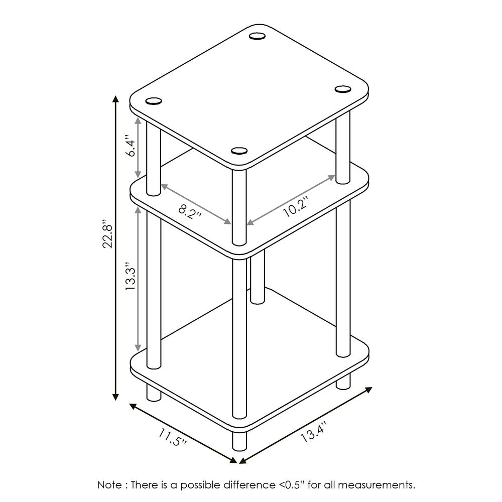 Furinno Just 3-Tier Turn-N-Tube End Table 2-Pack, French Oak Grey/Black. Picture 2