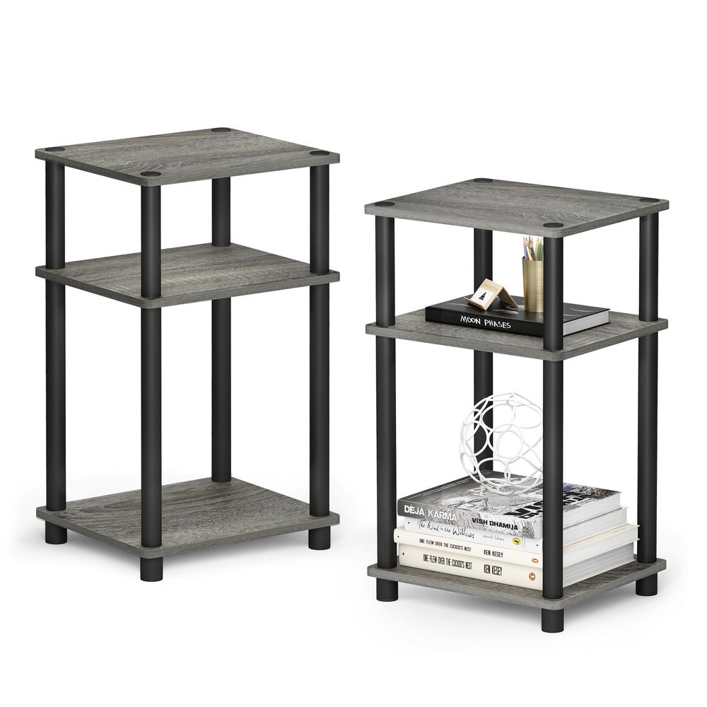 Furinno Just 3-Tier Turn-N-Tube End Table 2-Pack, French Oak Grey/Black. Picture 3