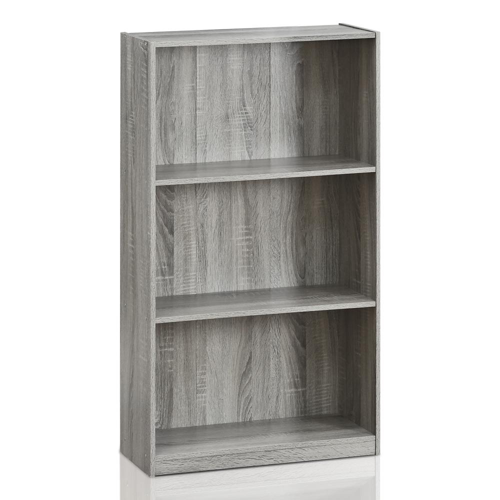 Furinno Basic 3-Tier Bookcase Storage Shelves, French Oak Grey, 99736GYW. Picture 1