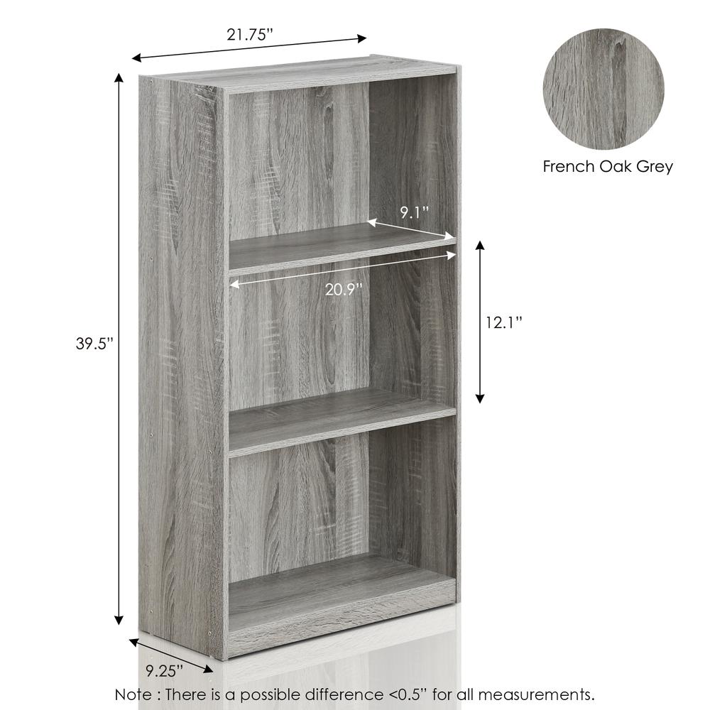 Furinno Basic 3-Tier Bookcase Storage Shelves, French Oak Grey, 99736GYW. Picture 2