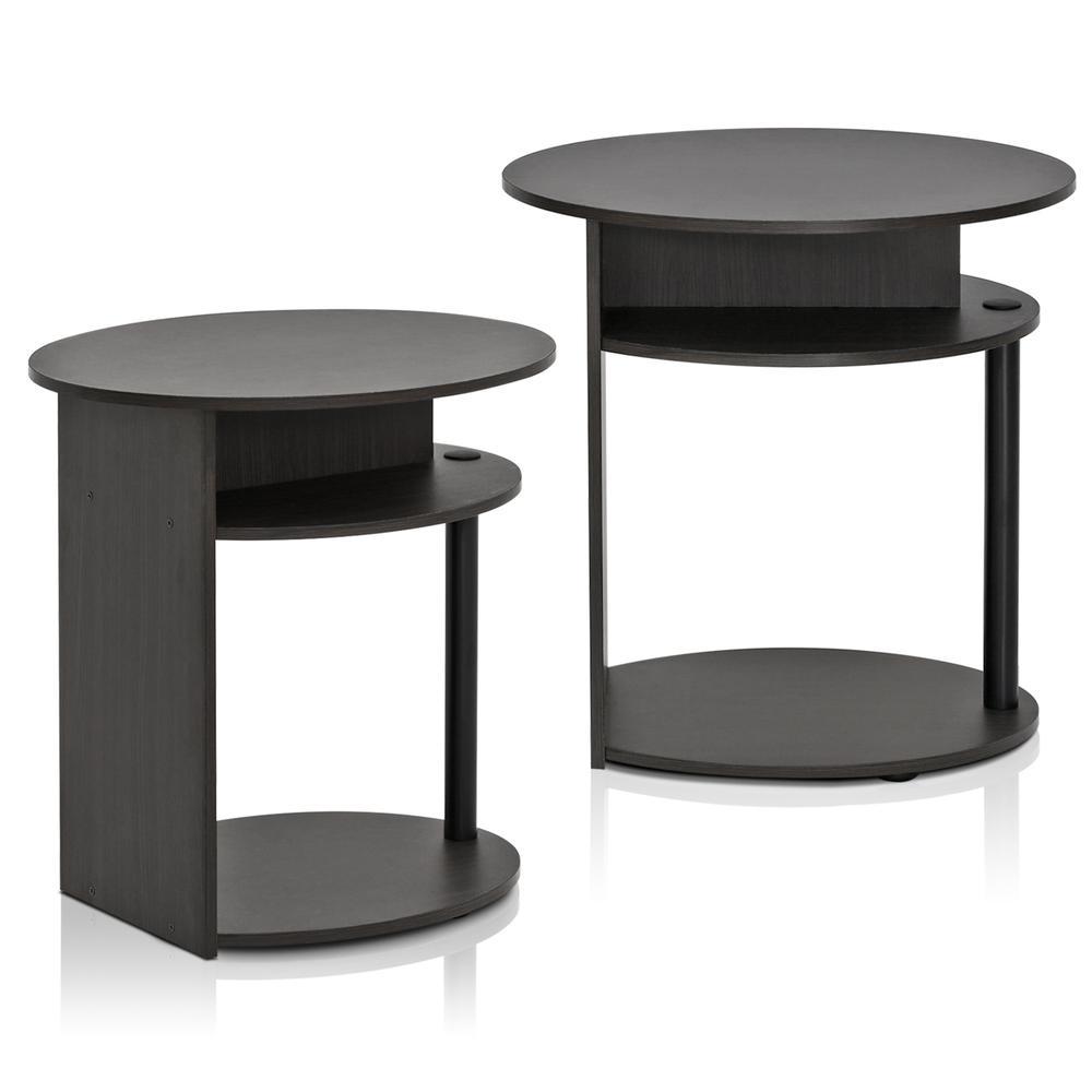 Furinno JAYA Simple Design Oval End Table Set of 2, Walnut, 2-15080WNBK. Picture 1