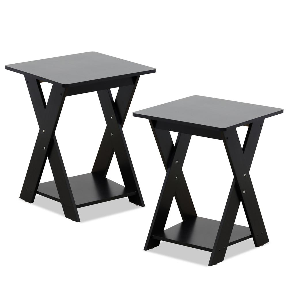 Furinno Modern Simplistic Criss-Crossed End Table, Set of 2, Espresso. Picture 1