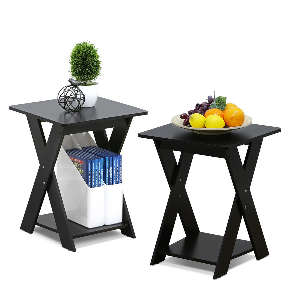 Furinno Modern Simplistic Criss-Crossed End Table, Set of 2, Espresso. Picture 3