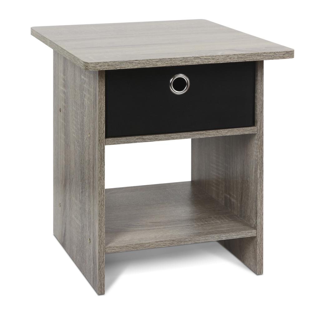Furinno Dario End Table/ Night Stand Storage Shelf with Bin Drawer, French Oak/Black. Picture 1