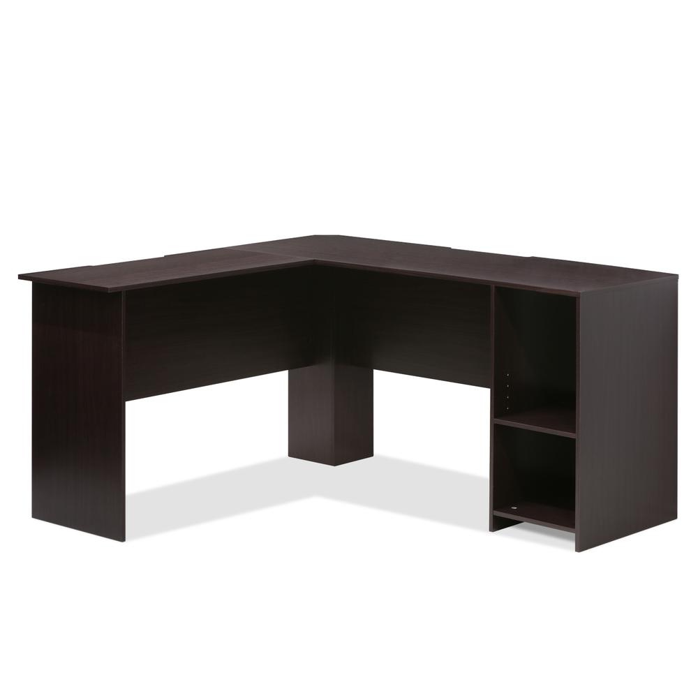 Furinno Indo L-Shaped Desk with Bookshelves, Espresso. Picture 1