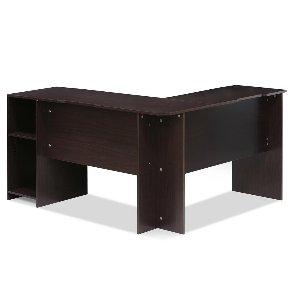Furinno Indo L-Shaped Desk with Bookshelves, Espresso. Picture 3