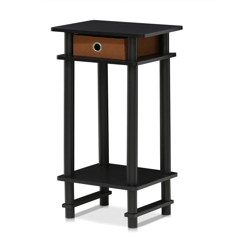 Furinno 17017 Turn-N-Tube Tall End Table with Bin, Espresso/Brown. Picture 1