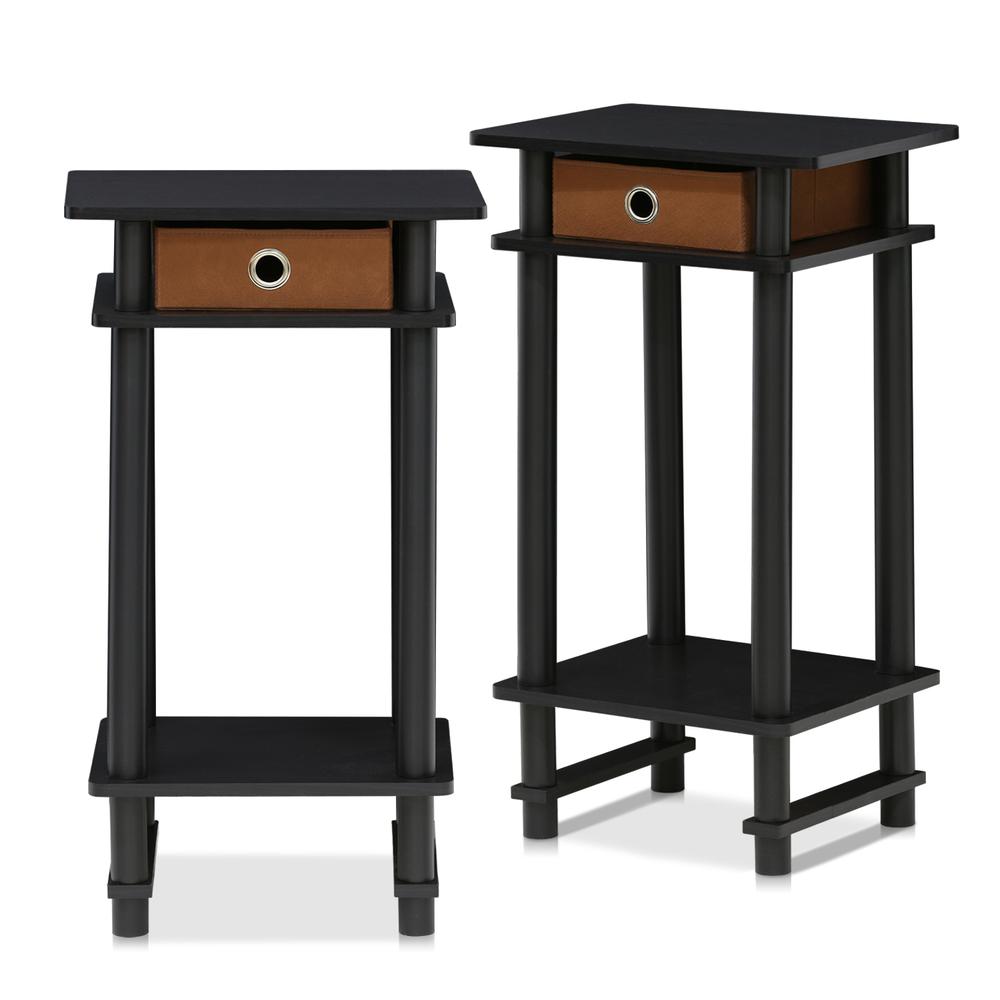 Furinno 2-17017 Turn-N-Tube Tall End Table with Bin, Espresso/Brown, Set of 2. Picture 1