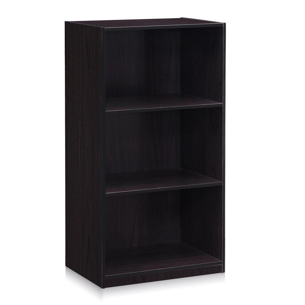 Furinno Basic 3-Tier Bookcase Storage Shelves, Dark Walnut, 99736DWN. Picture 1