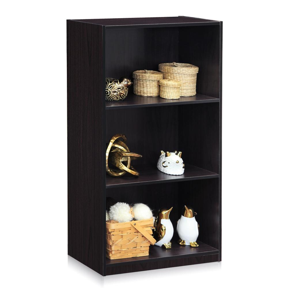 Furinno Basic 3-Tier Bookcase Storage Shelves, Dark Walnut, 99736DWN. Picture 3