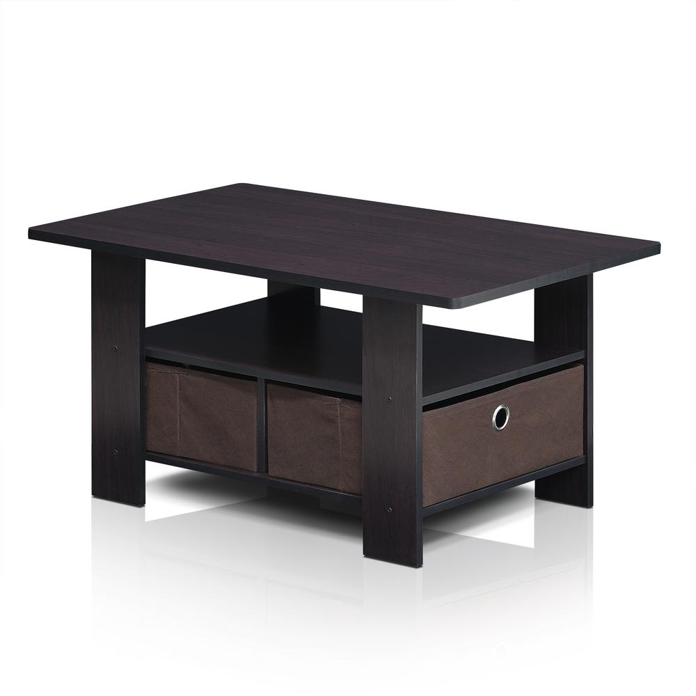 Furinno Andrey Coffee Table with Bin Drawer, Dark Walnut, 11158DWN. Picture 1