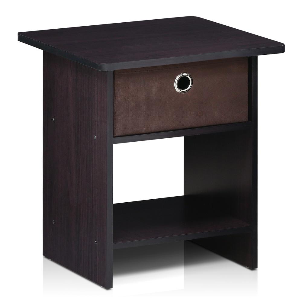 Furinno 10004DWN End Table/ Night Stand Storage Shelf with Bin Drawer, Dark Walnut. Picture 1