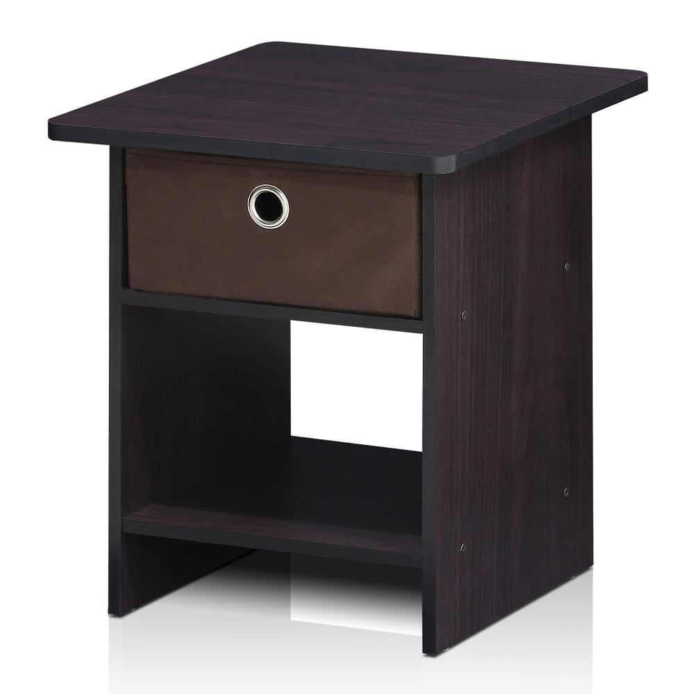 Furinno 10004DWN End Table/ Night Stand Storage Shelf with Bin Drawer, Dark Walnut. Picture 3