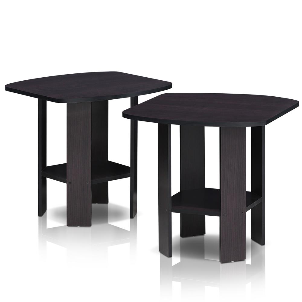 Furinno 2-11180DWN Simple Design End Table Set of Two, Dark Walnut. Picture 1