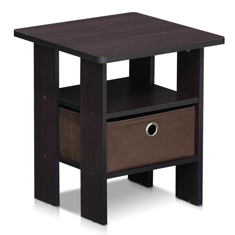 Furinno Andrey End Table Nightstand with Bin Drawer, Dark Walnut, 11157DWN. Picture 1