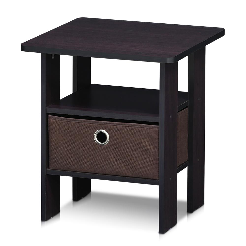 Furinno Andrey End Table Nightstand with Bin Drawer, Dark Walnut, 11157DWN. Picture 3