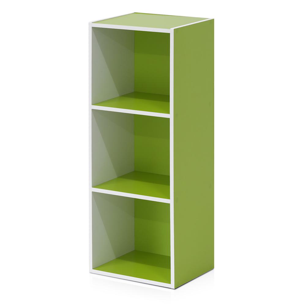 Furinno Luder 3-Tier Open Shelf Bookcase, White/Green. Picture 1