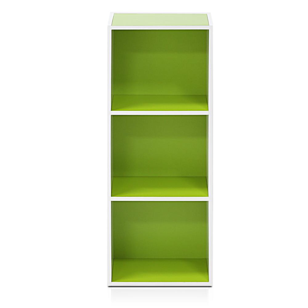 Furinno Luder 3-Tier Open Shelf Bookcase, White/Green. Picture 3