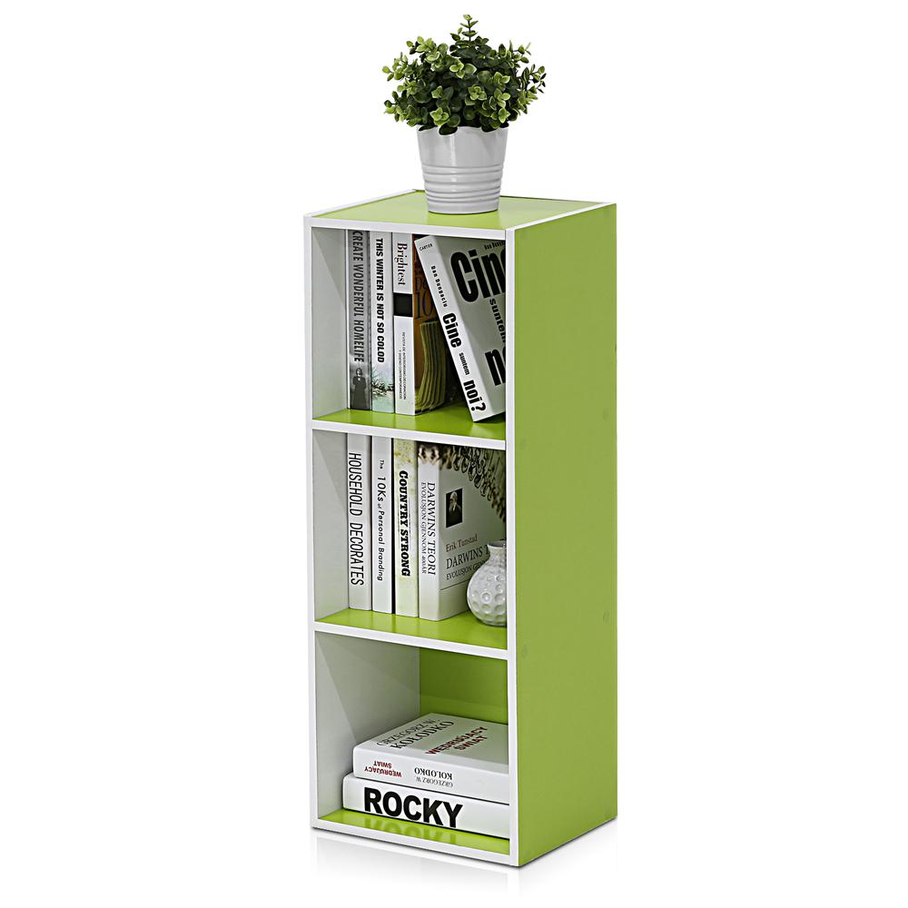 Furinno Luder 3-Tier Open Shelf Bookcase, White/Green. Picture 4